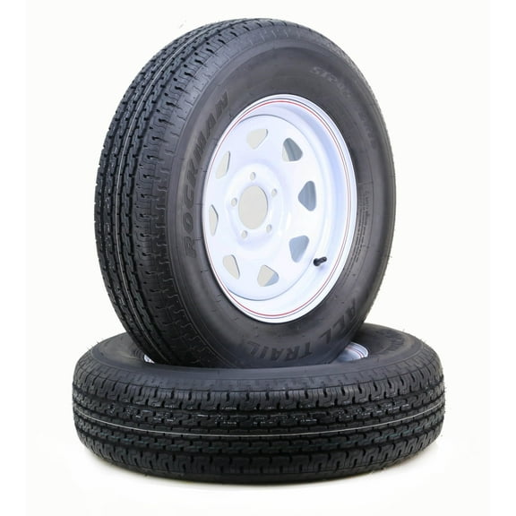 ROCKMAN Trailer Tire Wheel Assembly ST205/75R15 8-Ply D 107M 5 Lug on 4.5" PCD White Spoke Rim,SET 2