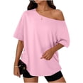 thumbnail image 2 of fatyb Women's Short Sleeve off the Shoulder Tops Casual Loose Womens Summer Tee Shirts for Going Out, 2 of 5