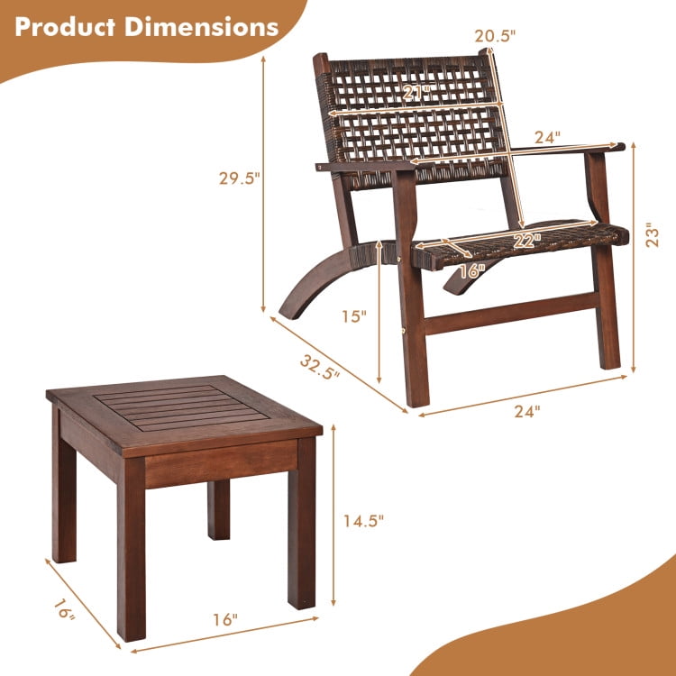 Aimee Lii 3 Pieces Outdoor Wooden Patio Rattan Furniture Set, Patio Sectional Furniture Set