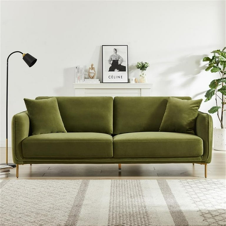 Donaldson Upholstered Mid Century Modern Olive Green Velvet Sofa