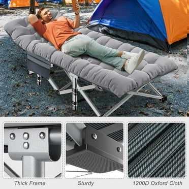 Oversized Adults Sleeping Camping Cot with Mattress, Camping Portable Bed Frame Cot for Guests Adults Rollaway Bed