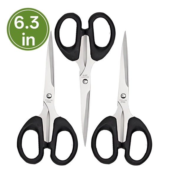FACEGA 3Pcs Scissors All Purpose,Straight Handle 6.3" Sewing Scissors,Pp Handle Scissors for Office,Black