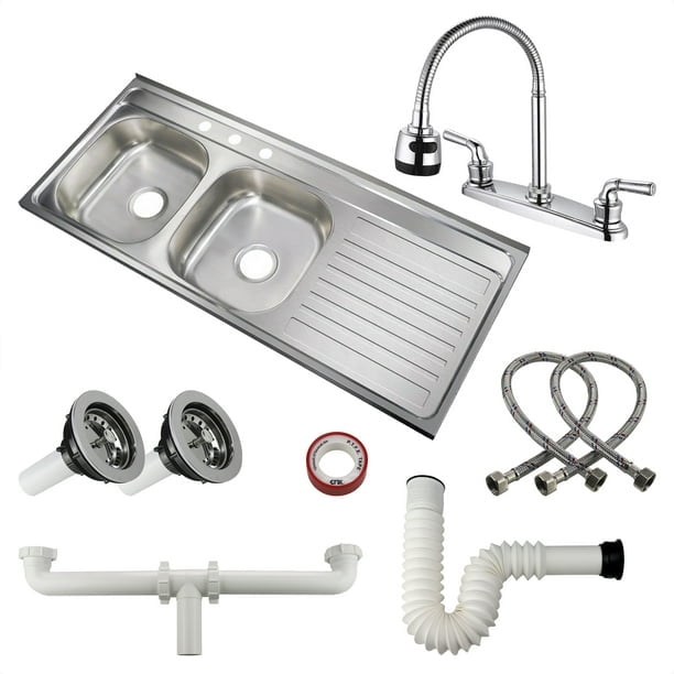 Kit De Fregadero Tarja Doble Con Tina Sobreponer Escurridor Del