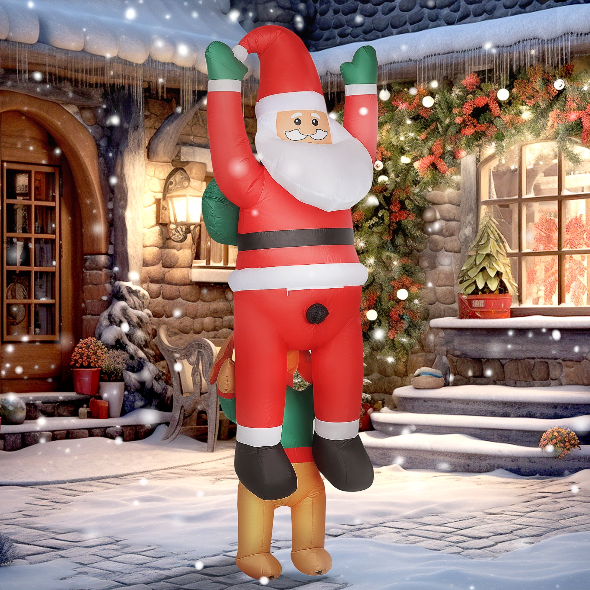 8ft Christmas Inflatables with 2 LED Light Arrays, Polyester & Stakes/Tethers, Outdoor Holiday Decor