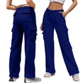 thumbnail image 2 of Outfmvch Cargo Pants Women Joggers with Pockets Fleece Pants Women Lounge Pants Women Linen Pants Women High Waisted Jeans for Women Petite Pants for Women Dark Blue L, 2 of 6