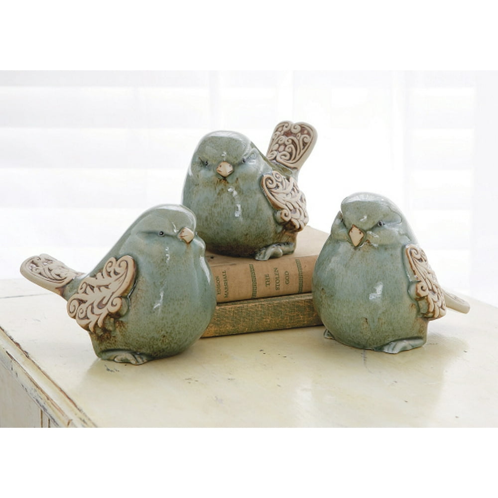 Pack of 6 Light Blue Bird Figurines with Scroll Design Wings Walmart