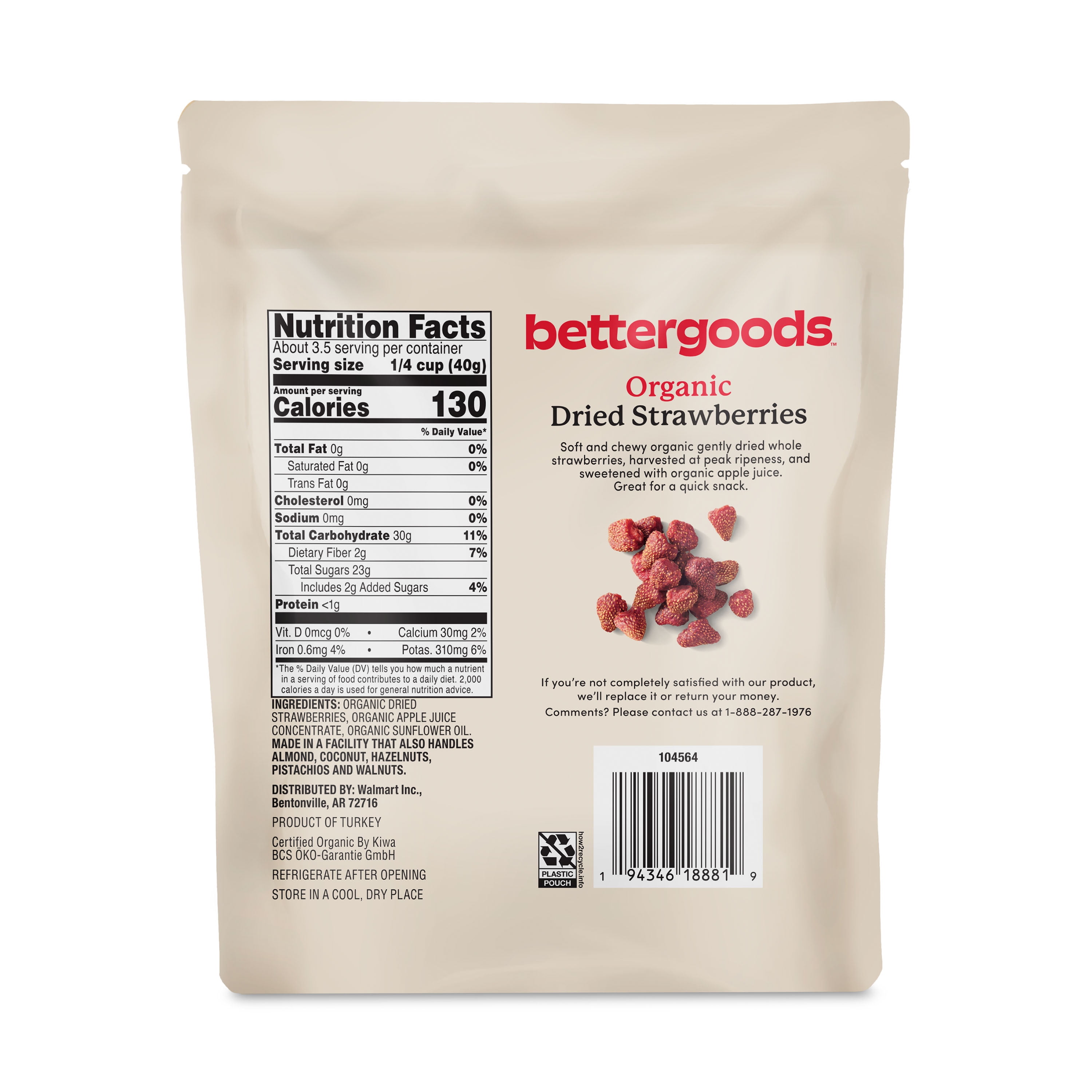 (3 pack) bettergoods Organic Dried Strawberries, 5 oz