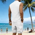 thumbnail image 4 of Mens Linen Sets 2 Piece Outfits Lace up Sleeveless Shirt and Medieval Viking Pirate Shorts Set Vacation Outfit for Men Summer Beach Suits Big and Tall Size S-3XL White, 4 of 8