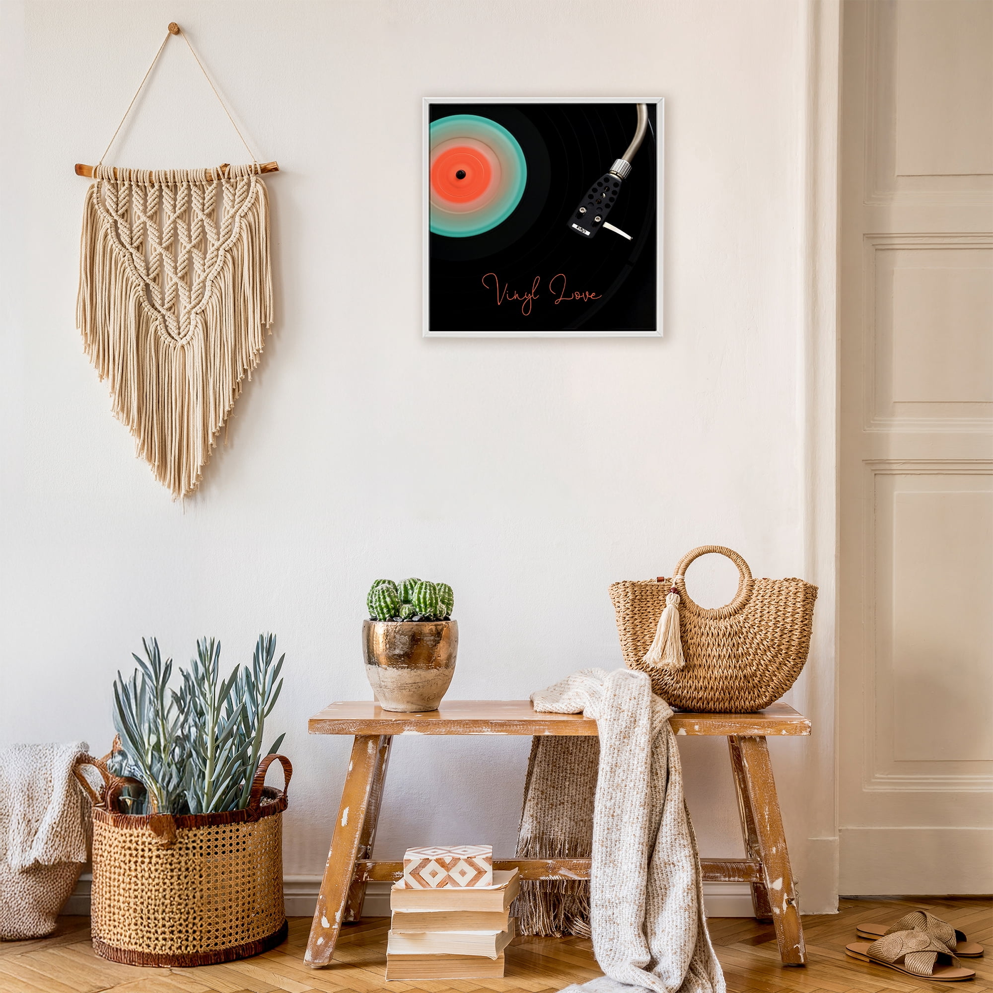 Stupell Industries Spinning Record Vinyl Love White Framed Giclee Art, design by Tom Quartermaine