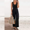 thumbnail image 4 of Wycnly Womens Jumpsuits High Waist Pleated Wide Leg Casual Tank Long Jumpsuits Overalls Trendy Solid U-Neck Sleeveless Maxi Summer Rompers Black s, 4 of 7