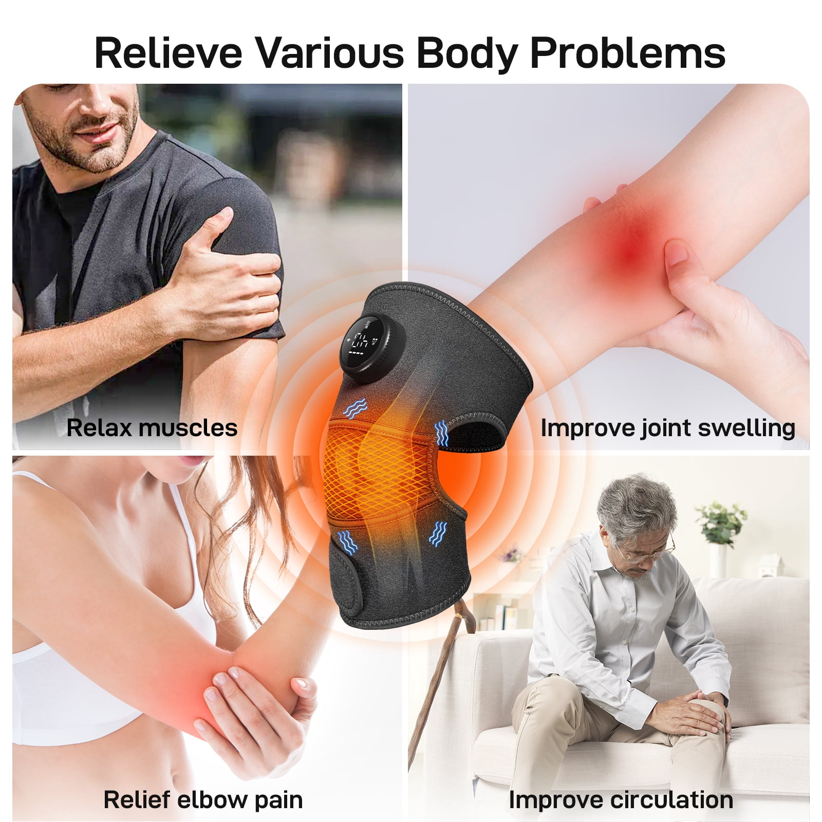 8 Modes & 20 Intensities Cordless Heated Knee Massager,Heating Pad for Shoulder, Elbow,Pain Relief,Arthritis,Perfect Holiday Gift for Men & Women