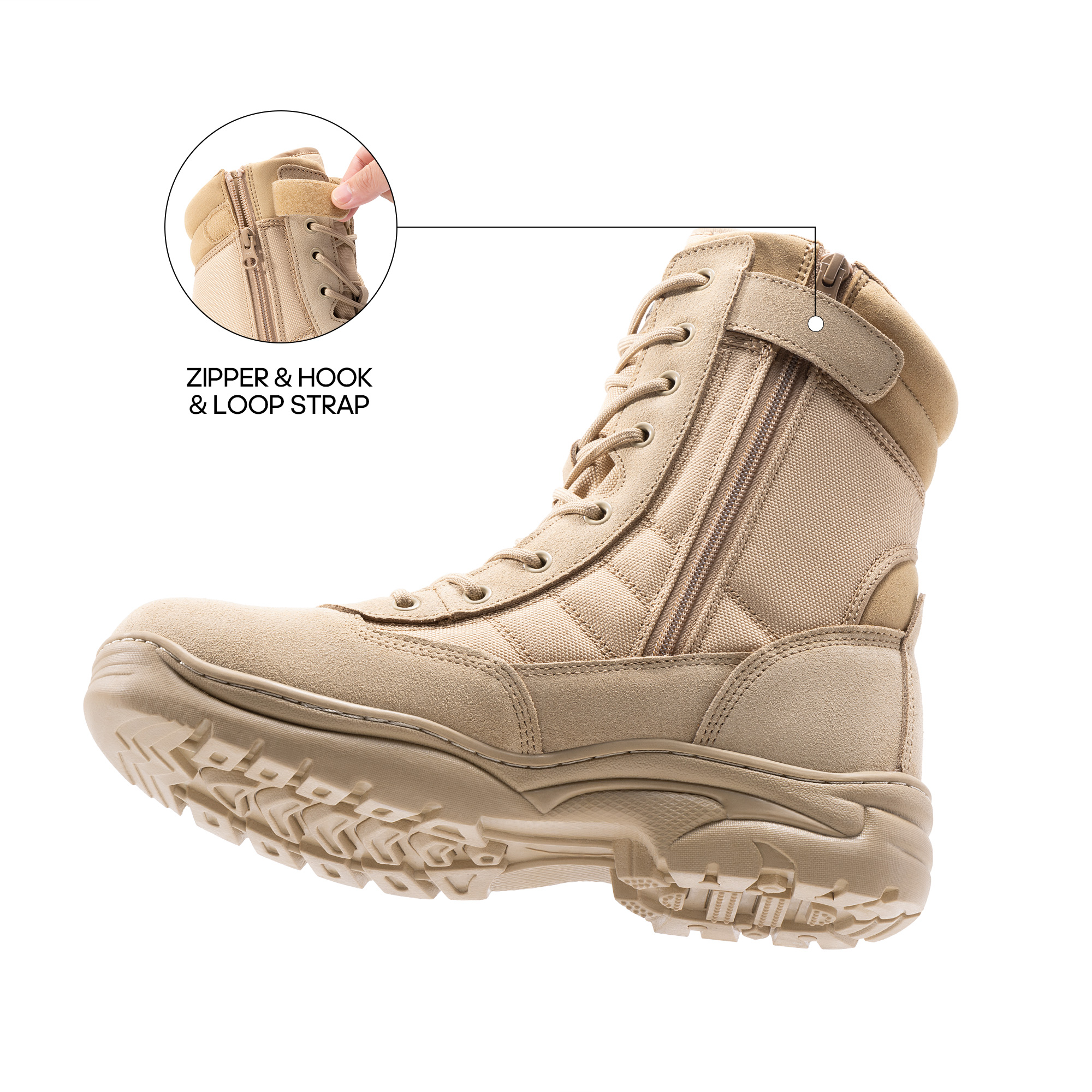 Burudani Men's Military Tactical Work Boots with Side Zipper photo 6
