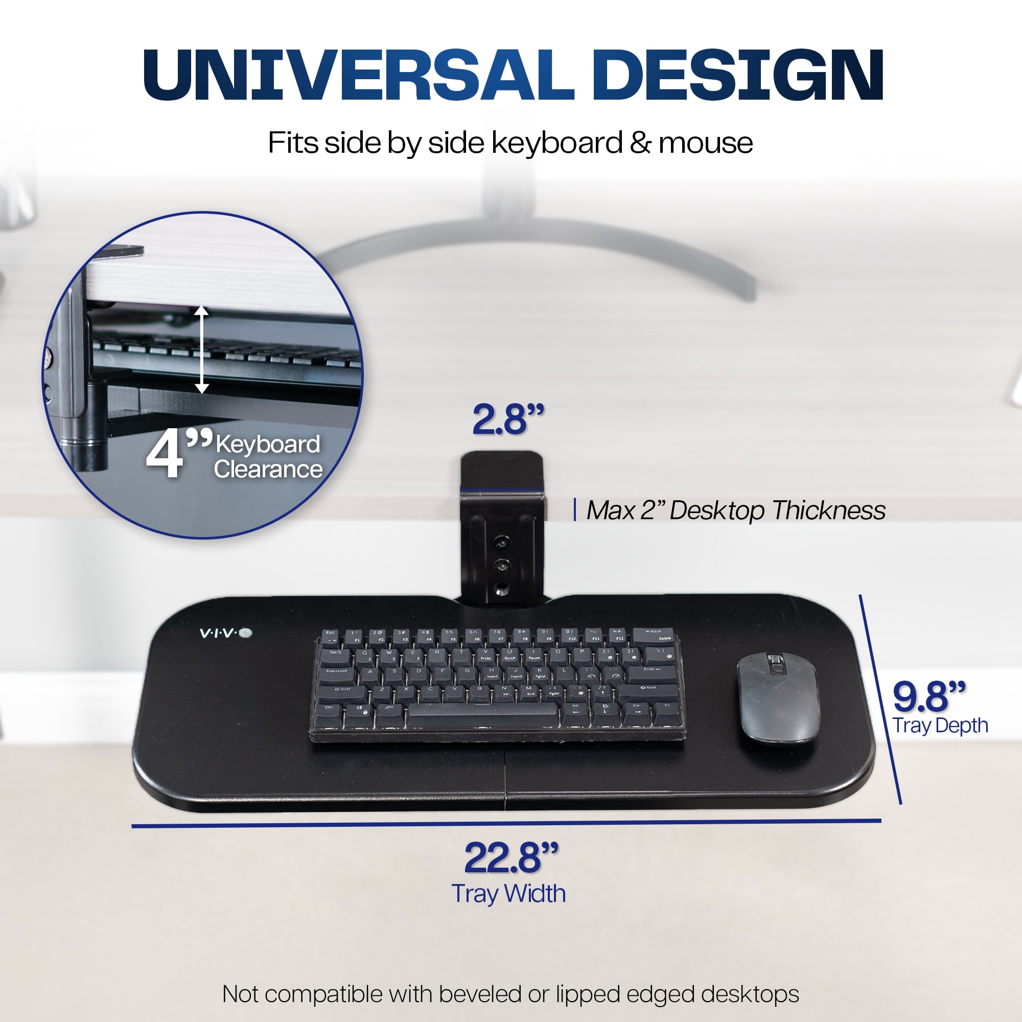 VIVO Black Single Clamp Rotating Keyboard Tray