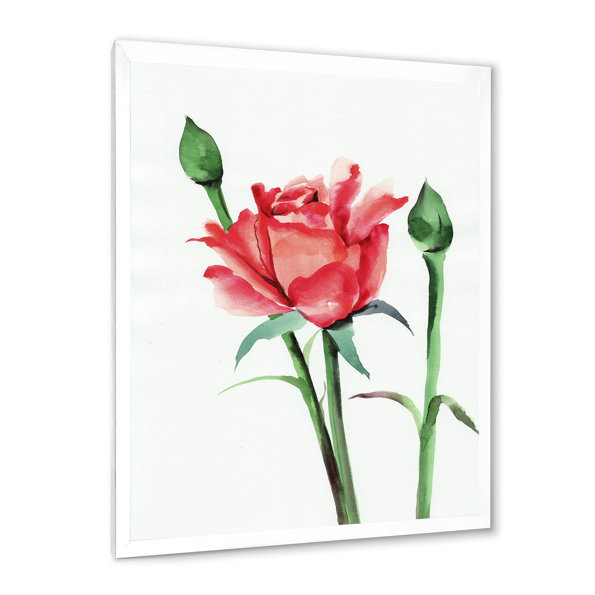 Designart 'Buds With Red Rose' Traditional Framed Art Print