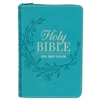 KJV Holy Bible, Mini Pocket Size, Red Letter Edition, Reading Plan, Thematic Verse Finder, Ribbon Bookmark, King James Version, Vegan Leather, Aqua, Zipper Closure, 6.2" x 4.3"