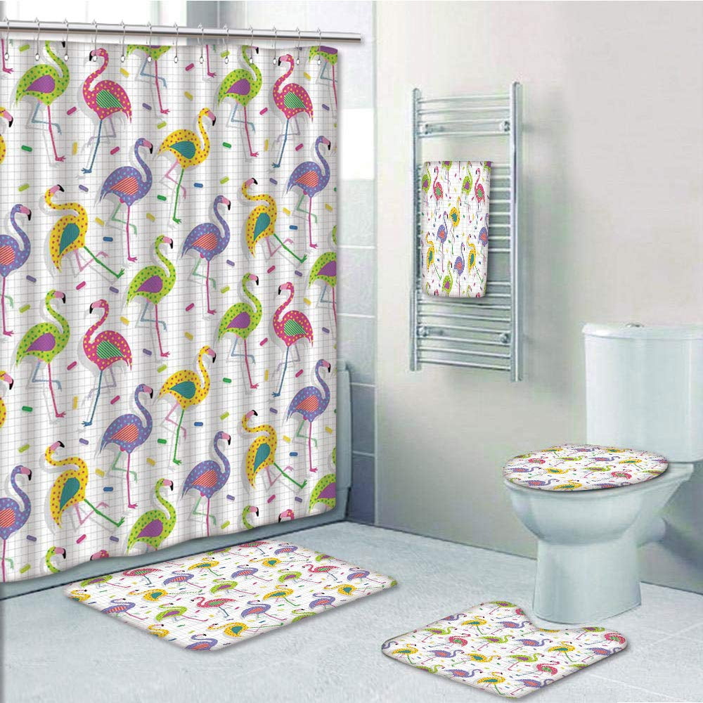 PRTAU Colorful Retro Vintage 8os Flamingo in Polka Dot Checked 5 Piece