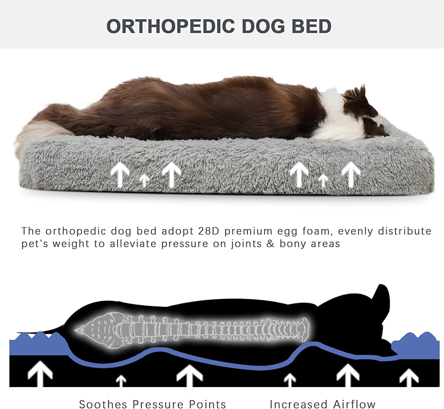 MY Large Dog Bed, Orthopedic Egg Crate Foam Dog Bed with Removable Washable Cover, Waterproof Pet Mattress Nonskid Bottom, Comfy Anti Anxiety Pet Bed Mat, 35x22 inch, Gray