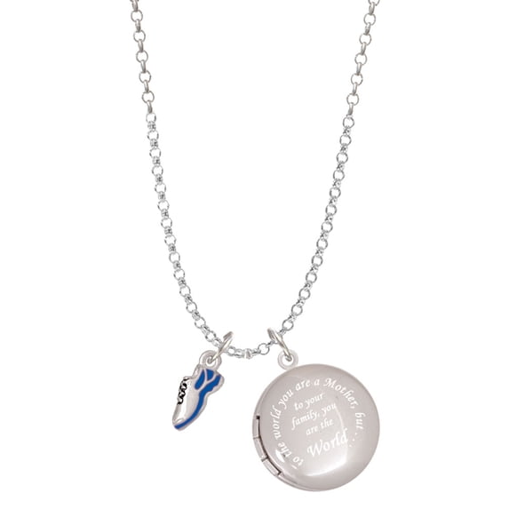 Delight Jewelry Silvertone Mini Royal Blue Running Shoe To the World You are a Mother Locket Necklace