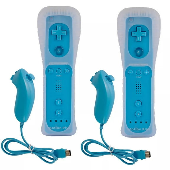 Wii Remote Controller with Motion Plus,Wii Controller with Nunchuck,Compatible with Nintendo Wii/Wii U,2 PCS,Blue