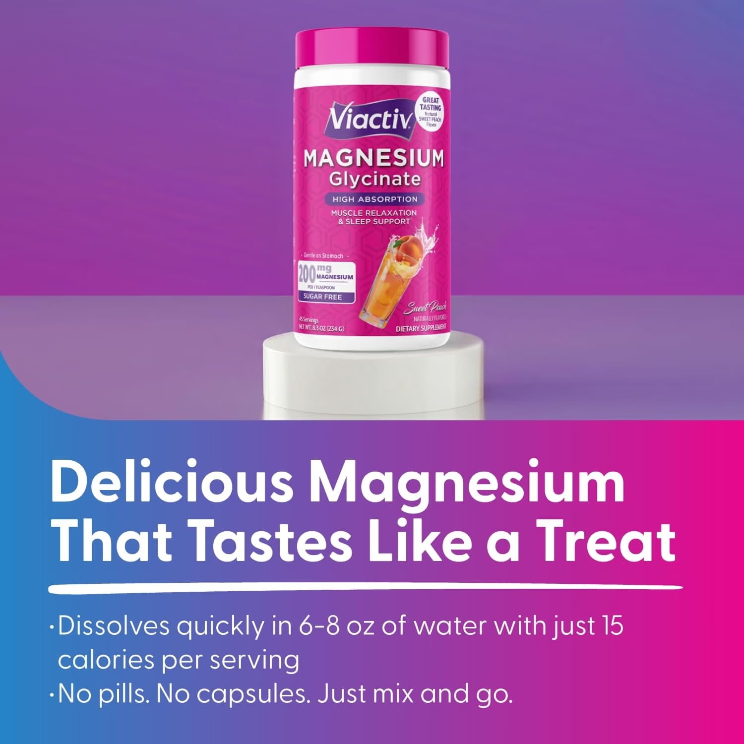 Viactiv Magnesium Glycinate, Sugar Free, Sweet Peach, 8.3 OZ