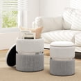thumbnail image 2 of Favory Ottoman with Storage - Set of 2 Storage Ottomans, 1 Large & 1 Small Nesting Ottoman Side Table, Upholstered Linen Round Foot Rest Vanity Stool for Bedroom Living Room (Gray), 2 of 7