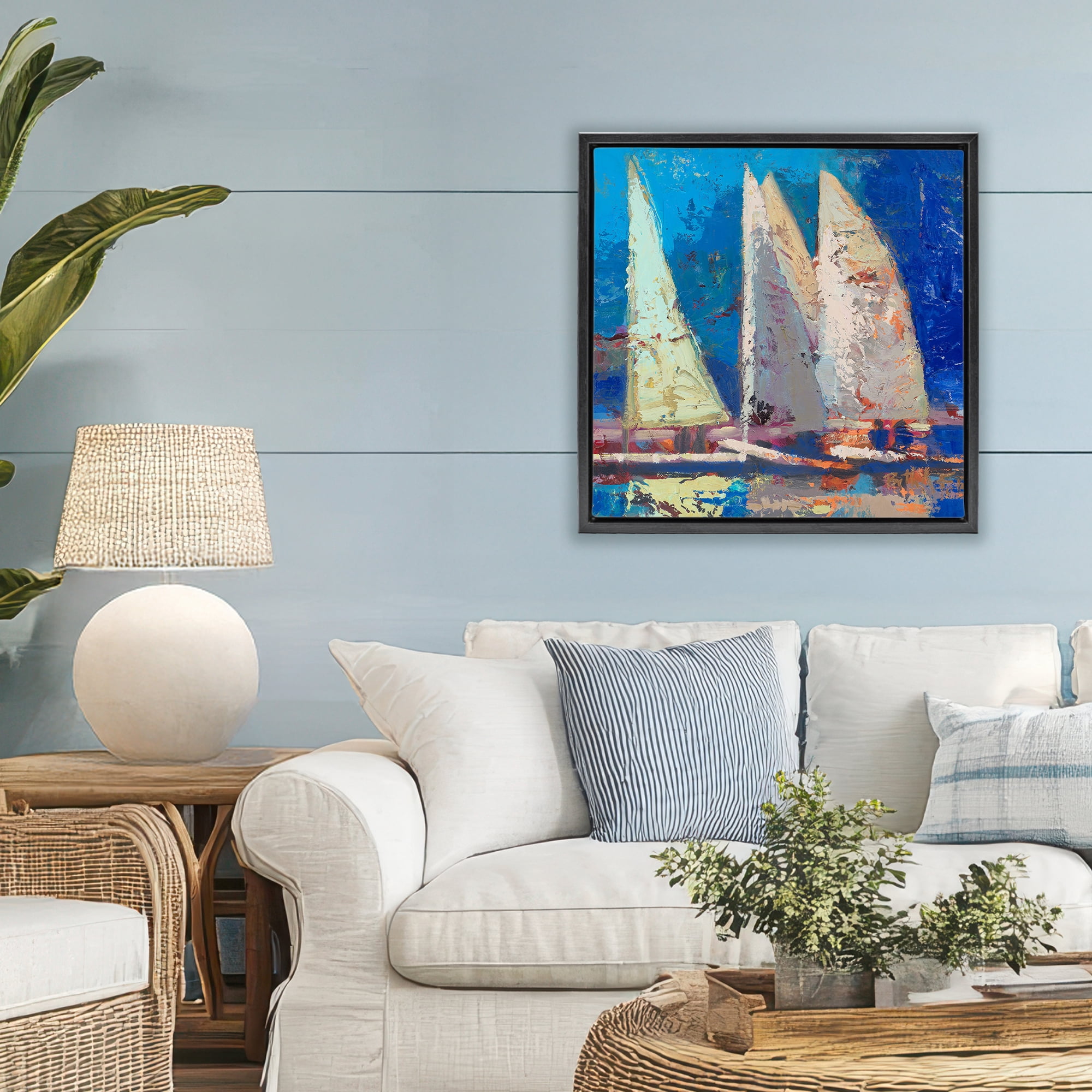 Stupell Industries A Strong Wind Sailboats Black Framed Floater Canvas Wall Art, design by Beth A. Forst