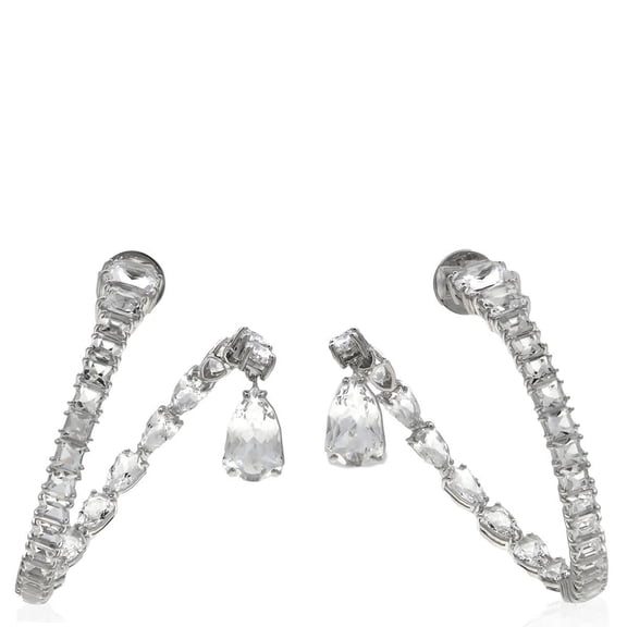 Swarovski Matrix Pierced Earrings Hoop Rhodium Shiny Crystal
