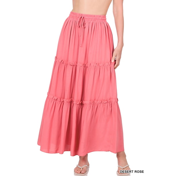 Ruched Maxi Skirt With Waist Drawstring & Cropped Woven Top With Back Tie Set main image 0