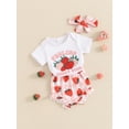 thumbnail image 3 of Bagilaanoe 2pcs Newborn Baby Girl Shorts Set Short Sleeve Letter Print Romper Tops + Ruffled Shorts + Headband 3M 6M 12M 18M Infant Casual Summer Clothes, 3 of 8