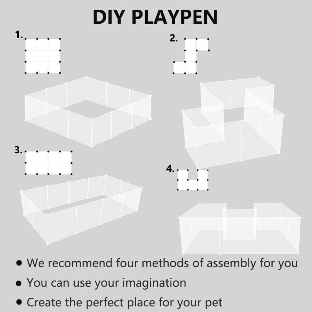 GoXteam Pet Playpen, Portable Large Plastic Yard Fence Small Animals, Puppy Kennel Crate Fence Tent, 14 X 14 Inch, White, 12 Panels