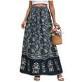thumbnail image 2 of vigerkar Womens Boho Maxi Skirt 2025 Summer Floral Print Flowy Long Skirts Trendy Smocked High Waisted Tiered Maxi Skirts White, M, 2 of 9