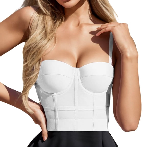 Women Summer Tops Fishbone Cup Chest Cup Mesh Thin Sexy Slim Corset Vest Female Navel Bra Top for Women Crop Top Crop Tops for Cute Crack plus Bodysuit Loose 6 Foam White 38
