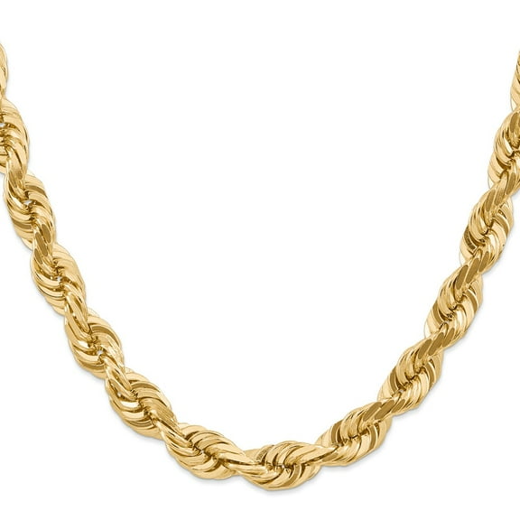 Real 14kt Yellow Gold 10mm Diamond Cut Rope with Fancy Lobster Clasp Chain; for Adults and Teens; for Women and Men