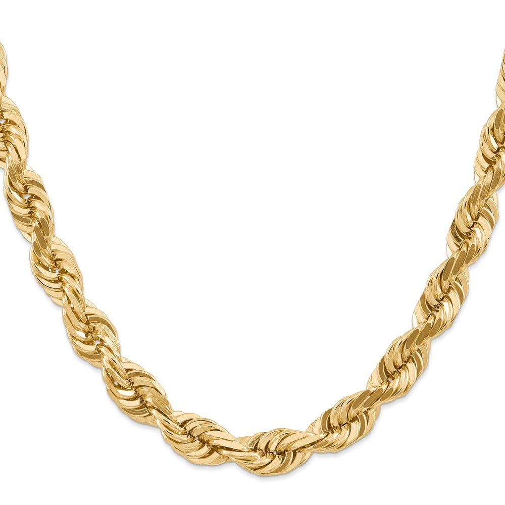 Real 14kt Yellow Gold 10mm Diamond Cut Rope with Fancy Lobster Clasp Chain; for Adults and Teens; for Women and Men