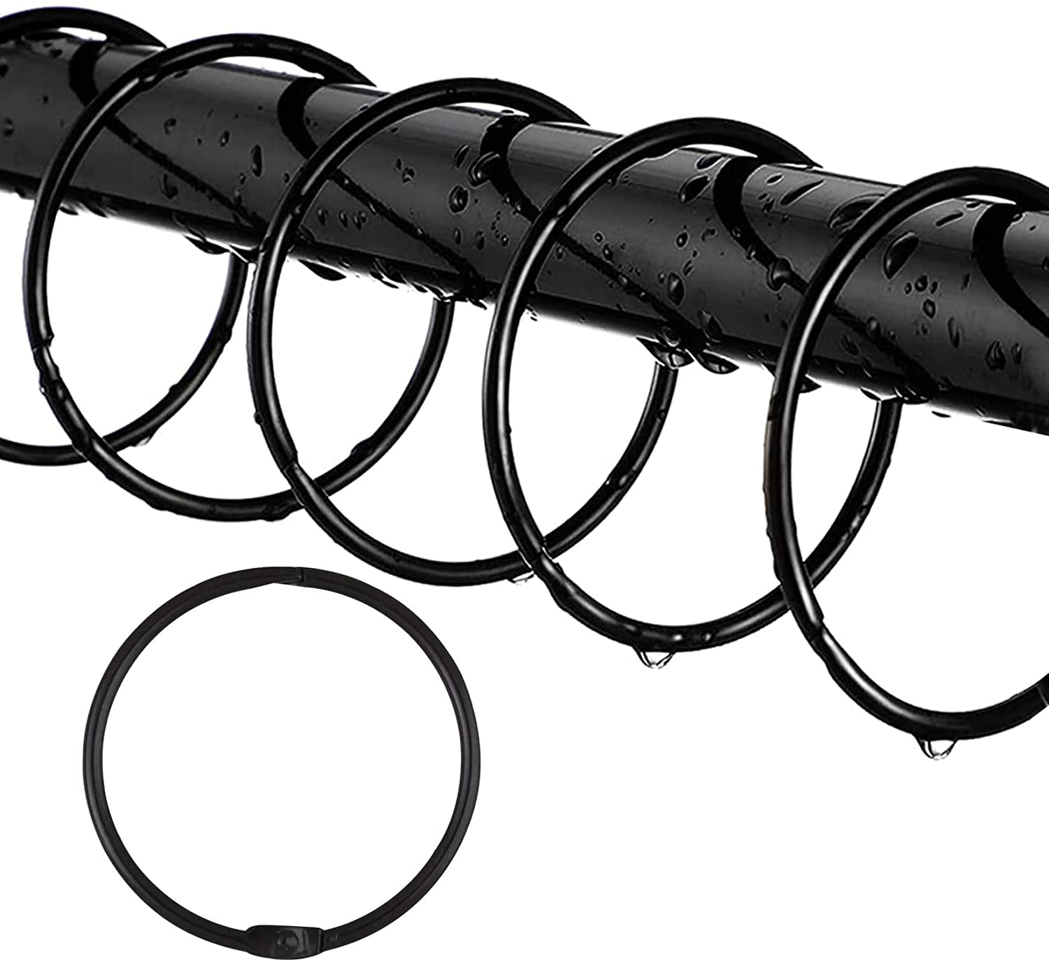 24 Pack Shower Curtain Hooks, Bathroom Black Metal Rust Resistant