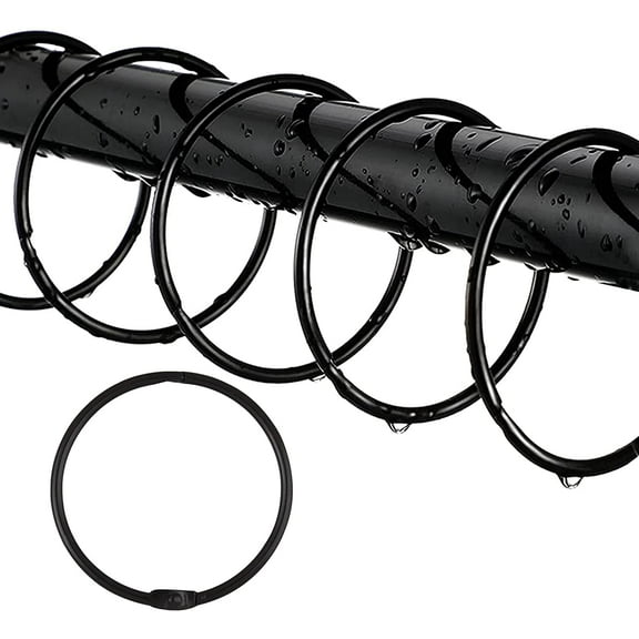 24 Pack Shower Curtain Hooks, Bathroom Black Metal Rust Resistant Shower Curtain Rings