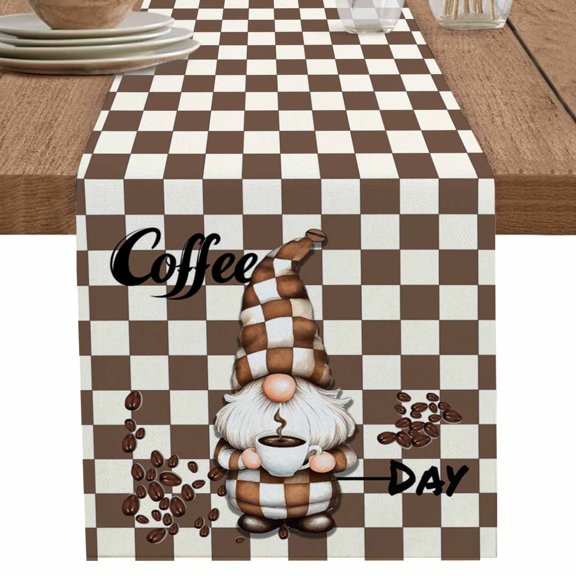 nqOlkjepod Brown Gnome Table Runner 120 Inches Long Farmhouse Dress Scarves, Coffee Beans Vintage Plaid Abstract Dining Tablerunner for Coffee Table/Kitchen Island/Party Décor, 13" x 120"