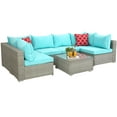 thumbnail image 3 of 7 Piece Outdoor Deck Furniture Sets with 6 Rattan Wicker Chairs, Coffee Table, All-Weather Patio Conversation Set with Blue Cushions for Backyard, Porch, Garden, Poolside, LLL1296, 3 of 8