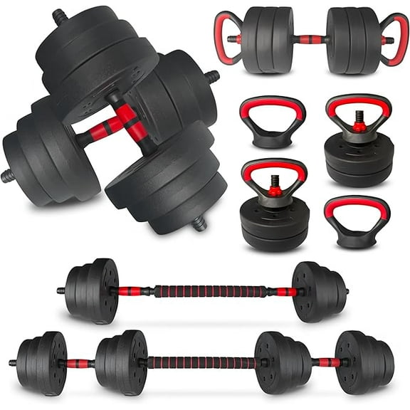 4 in 1 Adjustable Dumbbell Set 25LB for Women & Men, Convertible Free Weights for Home Gym, All-in-One Fitness Equipment as Kettlebell, Barbell, Push-Up Bar for Full Body Workout, Space Saving Design