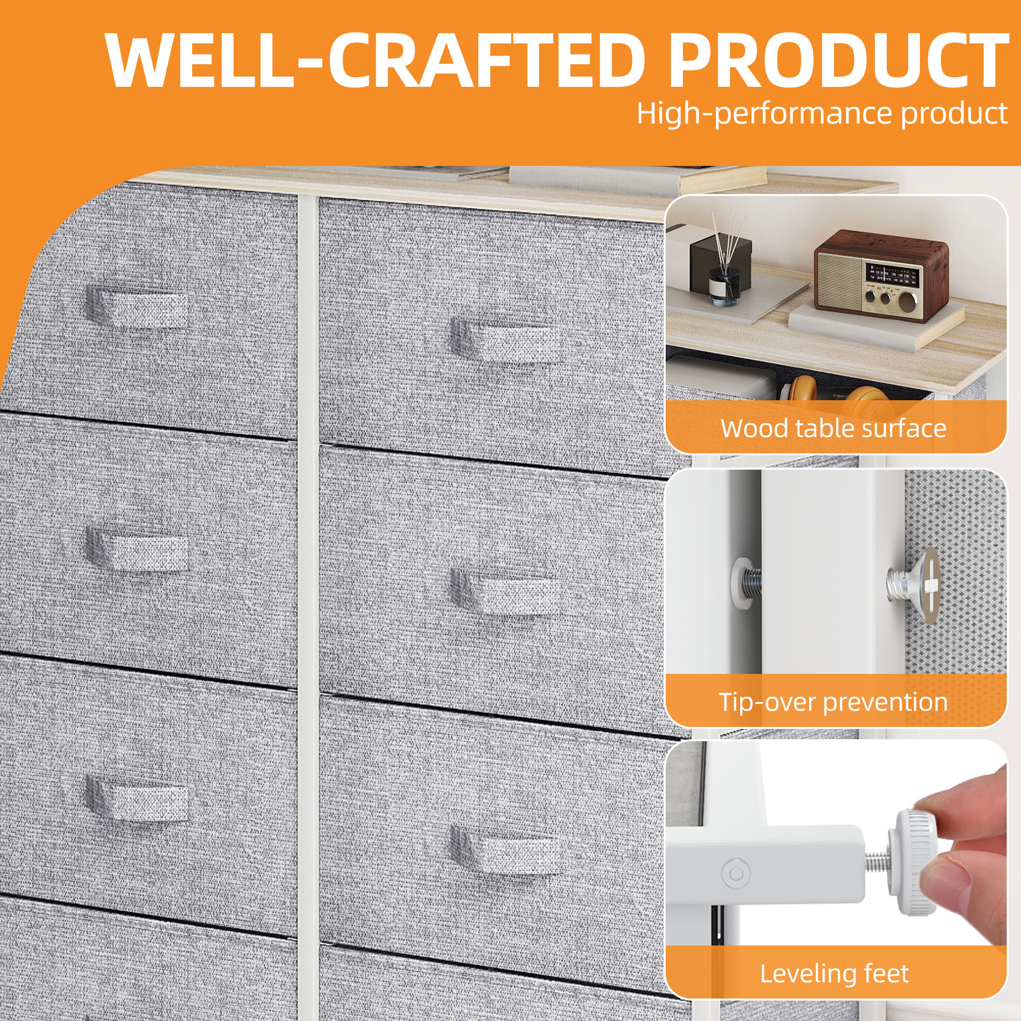 Uforic 8 Drawer Dresser Chest of Drawer Dressers for Fabric Storage Dressers for Living Room Light Gray