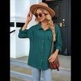 thumbnail image 4 of Blusas Informales de Larga Extragrandes con Botones y Cuello Halter para Mujer Azul Pavo Real XL, 4 of 10