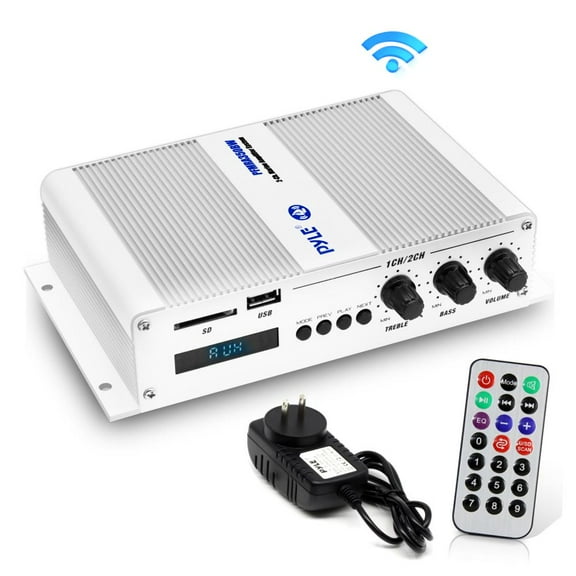 Pyle PFMRA350BW - 2-Ch. Bluetooth Marine Amplifier | Weather Resistant Wireless Audio Amp System with MP3/USB/SD Readers, 200 Watt