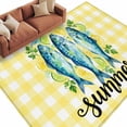 thumbnail image 2 of Summer Washable Living Room Rugs 6'x9', Watercolor Green Fish Lemon Mint Yellow Buffalo Plaid Low Pile Throw Large Area Rug Non-Slip Sturdy Edge Binding Carpet for Dining Room Kitchen Office, 2 of 9