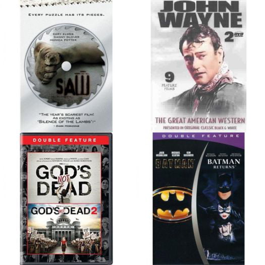 Assorted 4 Pack DVD Bundle: Saw Full Screen Edition : John Wayne, Great  American Western : 2 Movies: God's Not Dead / God's Not Dead 2 : 2 Movies:  Batman/Batman Returns 