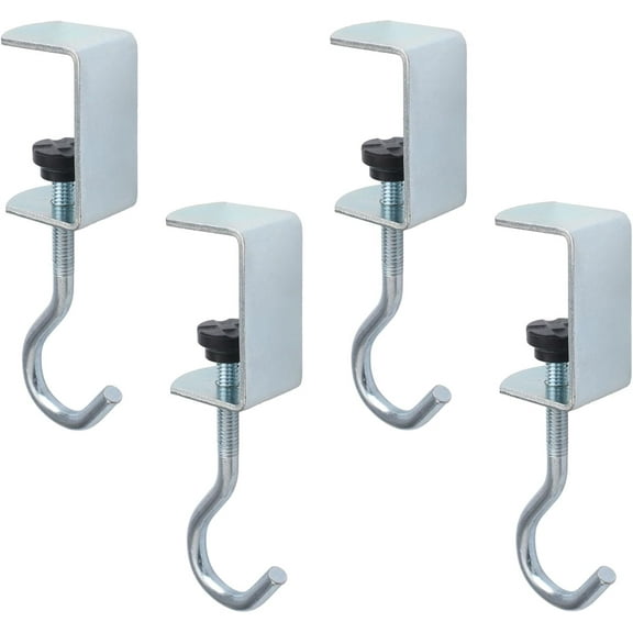 Under Desk Bag Holder, 4 Pcs Adjustable Desk Mount Clamps Heavy-Duty Table Banner Clips Portable Table Clips Shelf Hook (Silver)