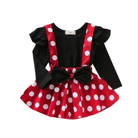 

Skirts Tops+Dot Print Sets Ruffles Outfits T-Shirt Toddler Baby Girls Suspender Girls Outfits&Set