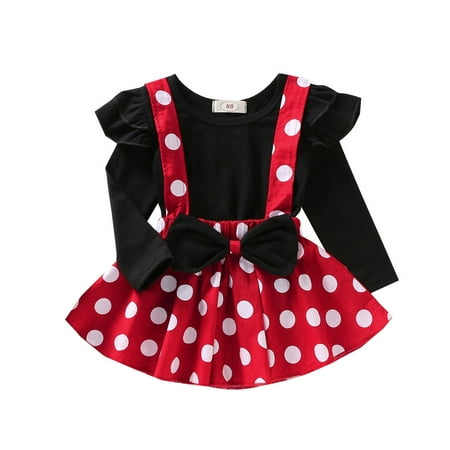 

baby girl clothes Skirts Tops+Dot Print Sets Ruffles Outfits T-Shirt Baby Suspender Outfits&Set