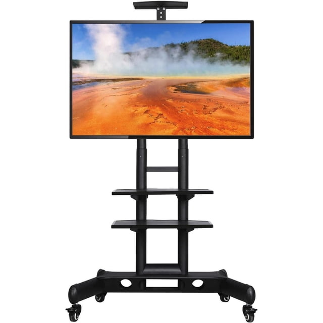 Yaheetech Chariot TV Roulant/mobile avec Roues pour Téléviseurs LCD LED 4K 32-75 Pouces, Support TV au Sol avec Étagère Supporte jusqu'à 100 lbs, Chariot Réglable en Hauteur Max VESA 600x400mm