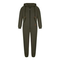 qolati Mens Onesie Hooded Jumpsuit Rompers Casual Zip Up One-Piece Pajamas Playsuit Jogger Sweatsuit Overall Tracksuit with Pockets