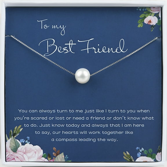 Anavia To My Best Friend Necklace Gift, Best Friend Birthday Gift, BFF Necklace, Pearl Friendship Necklace -[White Pearl   Silver Chain]